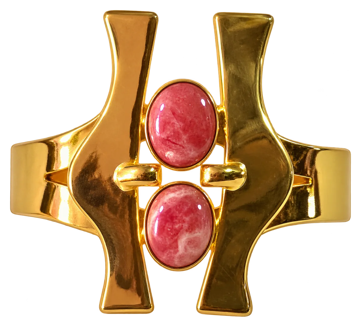 Brazalete dorado con dos piedras rosas ovaladas
