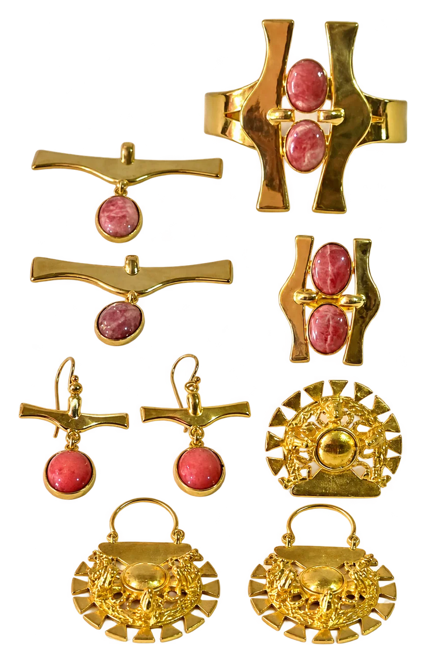 El juego de aves completo: brazalete, anillo, pendientes, aretes y piezas solares